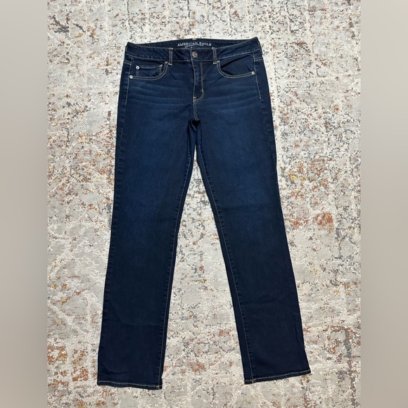 AMERICAN EAGLE Straight leg jeans size 12 long dark wash stretch - Picture 10 of 10